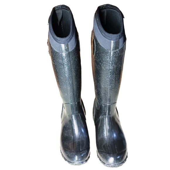Bogs rider emboss women black tall fashion rain boots Size 6 - Picture 3 of 13